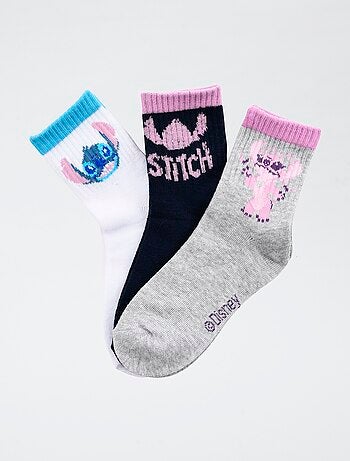 Pack de 3 pares de meias 'Disney' 'Stitch' em algodão