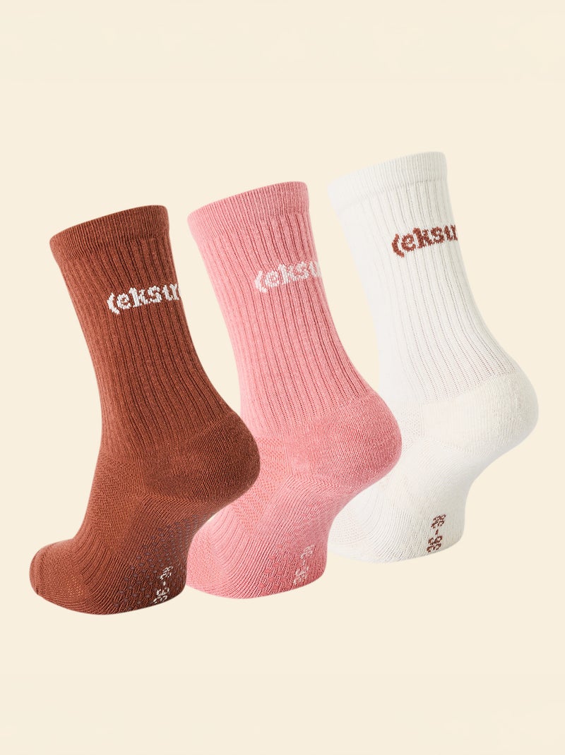 Pack de 3 pares de meias (ekstract) antiderrapantes em algodão Castanho - Kiabi