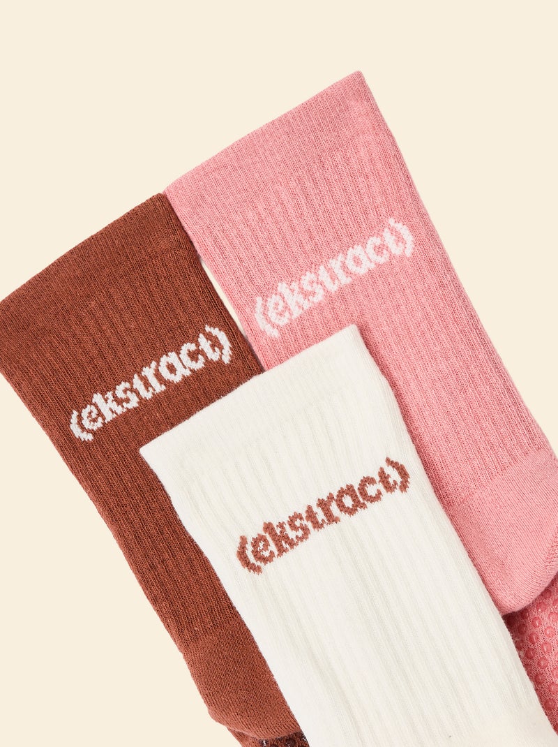 Pack de 3 pares de meias (ekstract) antiderrapantes em algodão Castanho - Kiabi