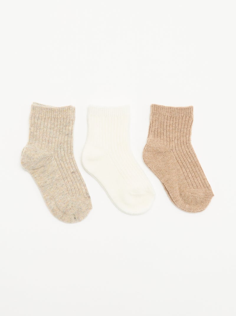 Pack de 3 pares de meias em malha canelada Bege - Kiabi