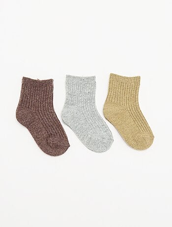 Pack de 3 pares de meias em malha canelada