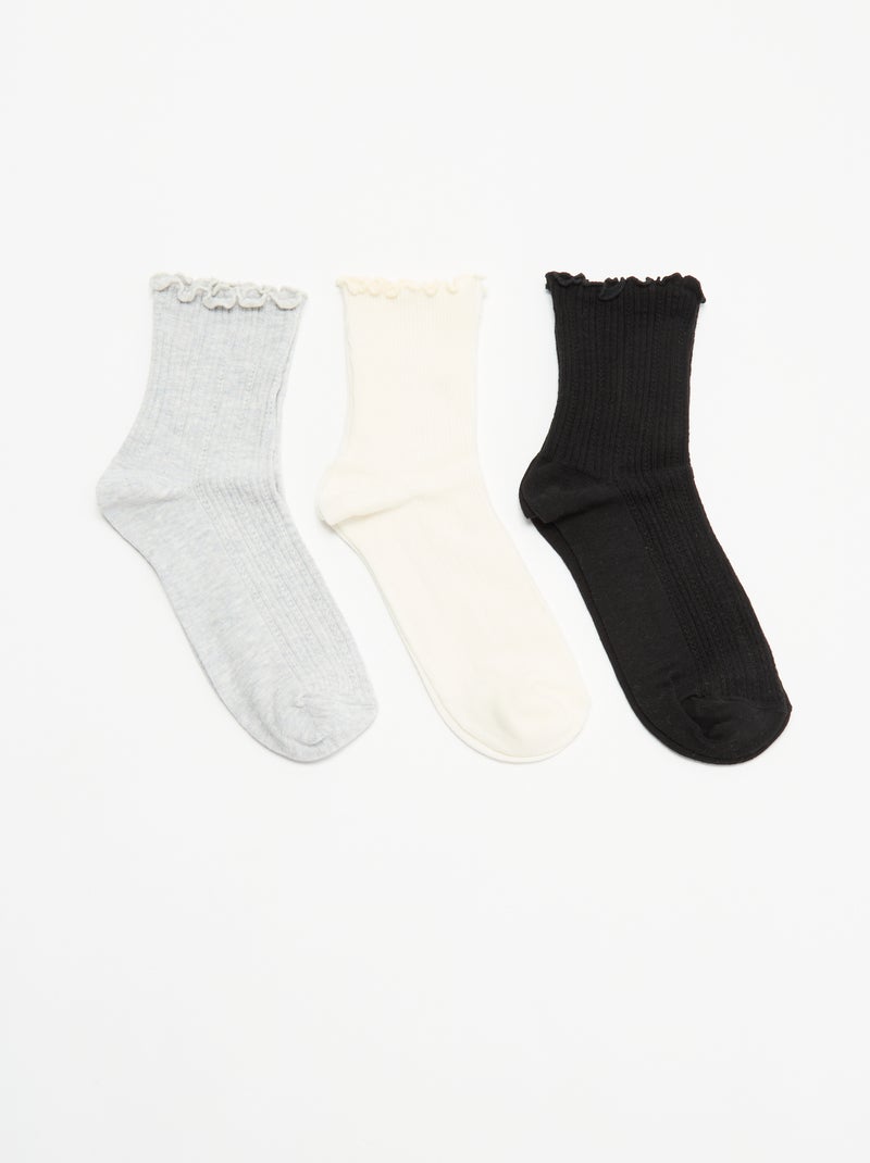 Pack de 3 pares de meias em malha pointelle Cinza - Kiabi