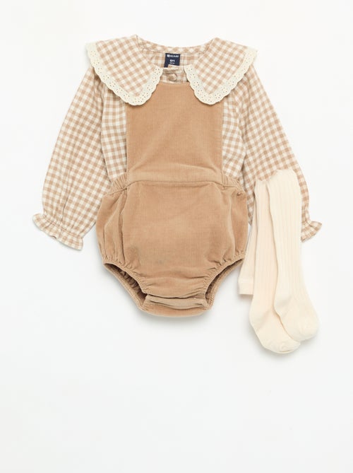 Pack de 3 peças - Jardineira + blusa + par de collants - Kiabi