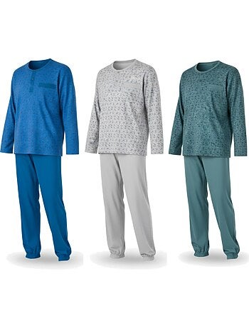 Pack de 3 pijamas homem compridos ozabi gola abotoada estampado