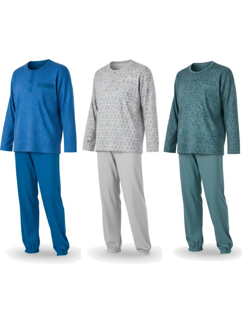 Pack de 3 pijamas homem compridos ozabi gola abotoada estampado - Kiabi Pack de 3 pijamas homem compridos ozabi gola abotoada estampado - Kiabi