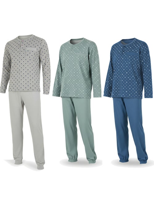 Pack de 3 pijamas homem compridos ozabi gola abotoada estampado - Kiabi Pack de 3 pijamas homem compridos ozabi gola abotoada estampado - Kiabi
