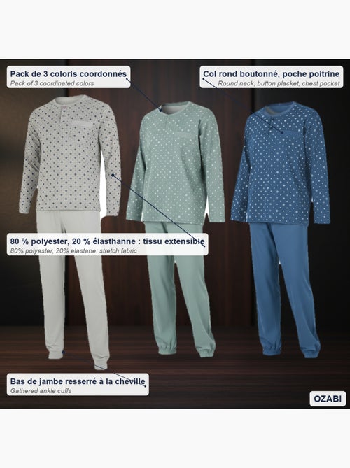Pack de 3 pijamas homem compridos ozabi gola abotoada estampado - Kiabi Pack de 3 pijamas homem compridos ozabi gola abotoada estampado - Kiabi