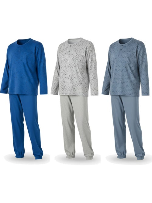 Pack de 3 pijamas homem compridos ozabi gola abotoada estampado - Kiabi