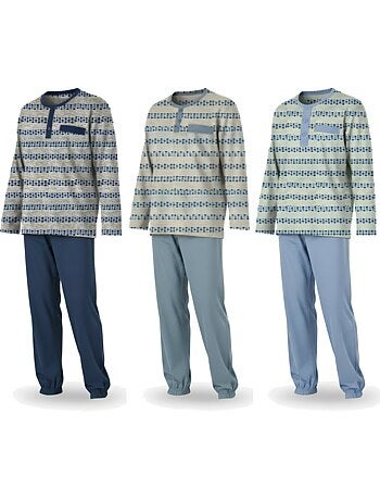 Pack de 3 pijamas homem compridos ozabi gola abotoada estampado