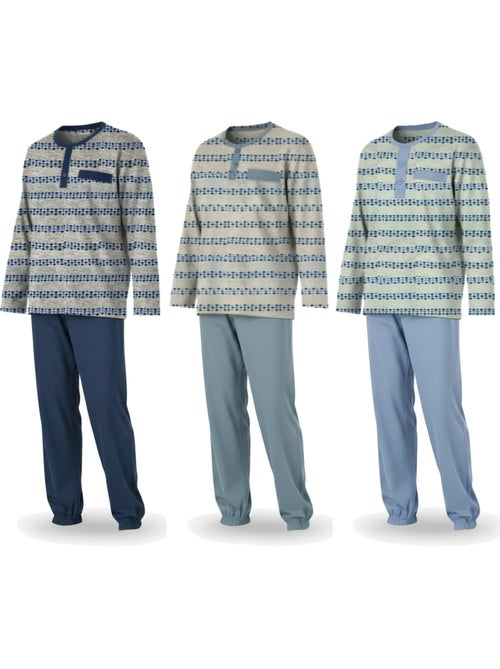 Pack de 3 pijamas homem compridos ozabi gola abotoada estampado - Kiabi