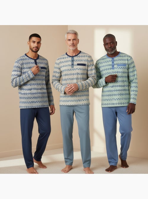Pack de 3 pijamas homem compridos ozabi gola abotoada estampado - Kiabi