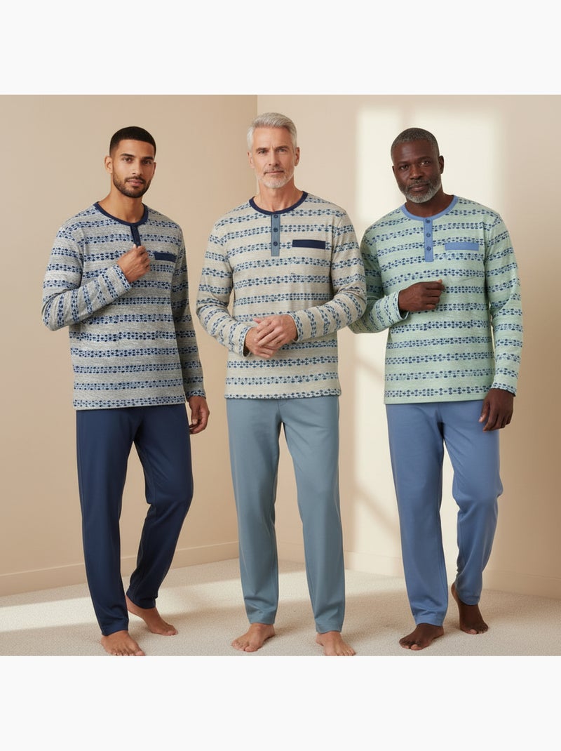 Pack de 3 pijamas homem compridos ozabi gola abotoada estampado Cinza-verde - Kiabi