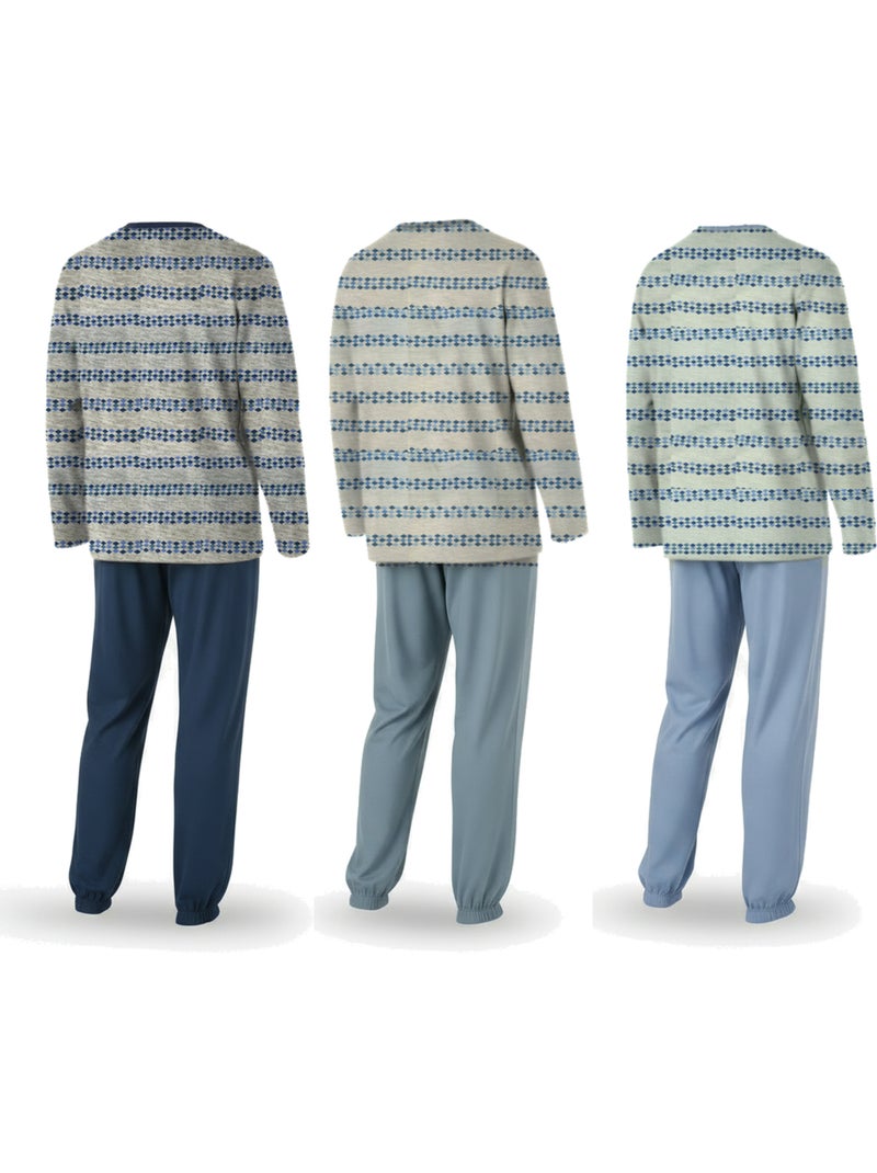 Pack de 3 pijamas homem compridos ozabi gola abotoada estampado Cinza-verde - Kiabi