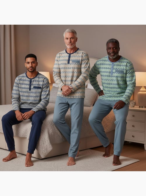 Pack de 3 pijamas homem compridos ozabi gola abotoada estampado - Kiabi