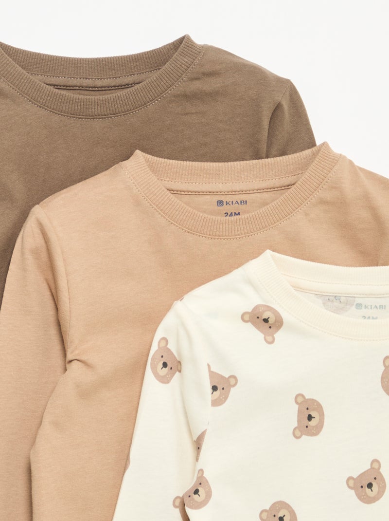 Pack de 3 t-shirts de manga comprida Bege - Kiabi