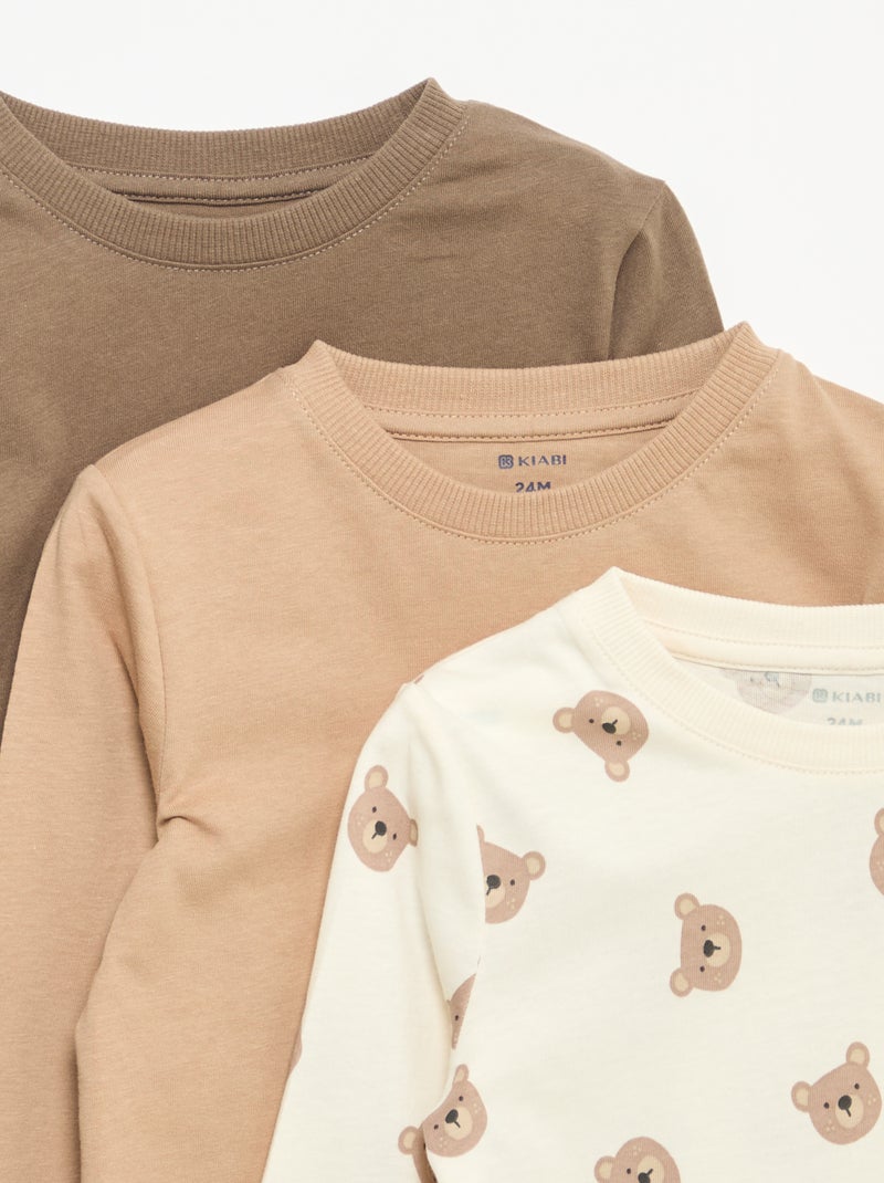 Pack de 3 t-shirts de manga comprida Bege - Kiabi