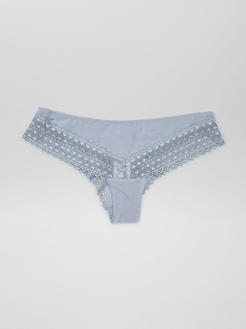 Pack de 3 tangas de algodão e renda AZUL - Kiabi