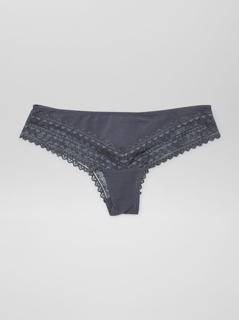 Pack de 3 tangas de algodão e renda AZUL - Kiabi