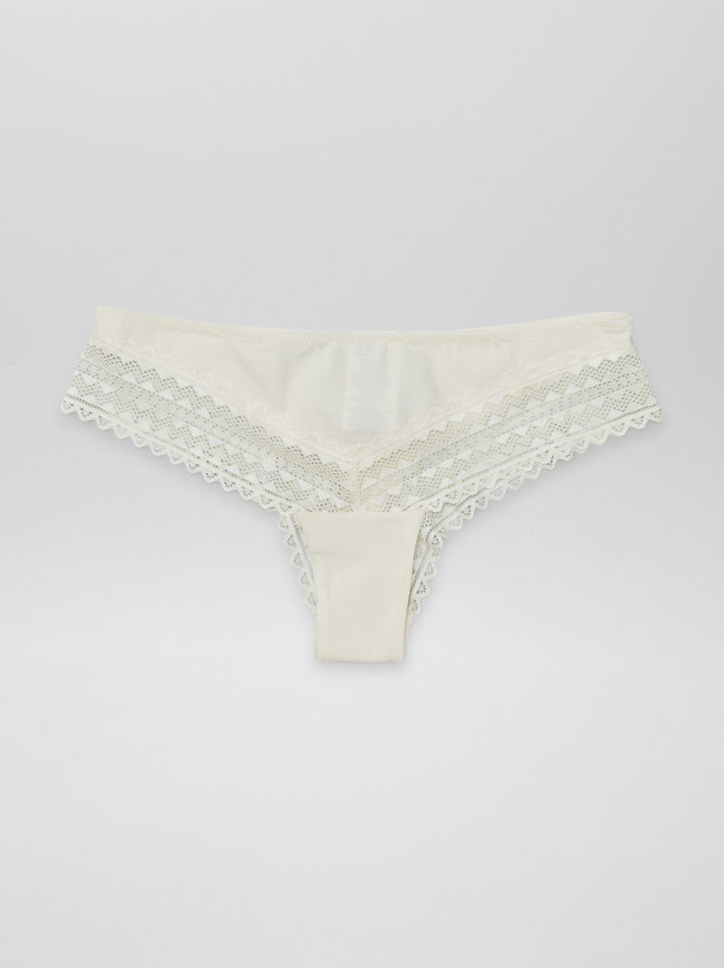Pack de 3 tangas de algodão e renda CAQUI - Kiabi