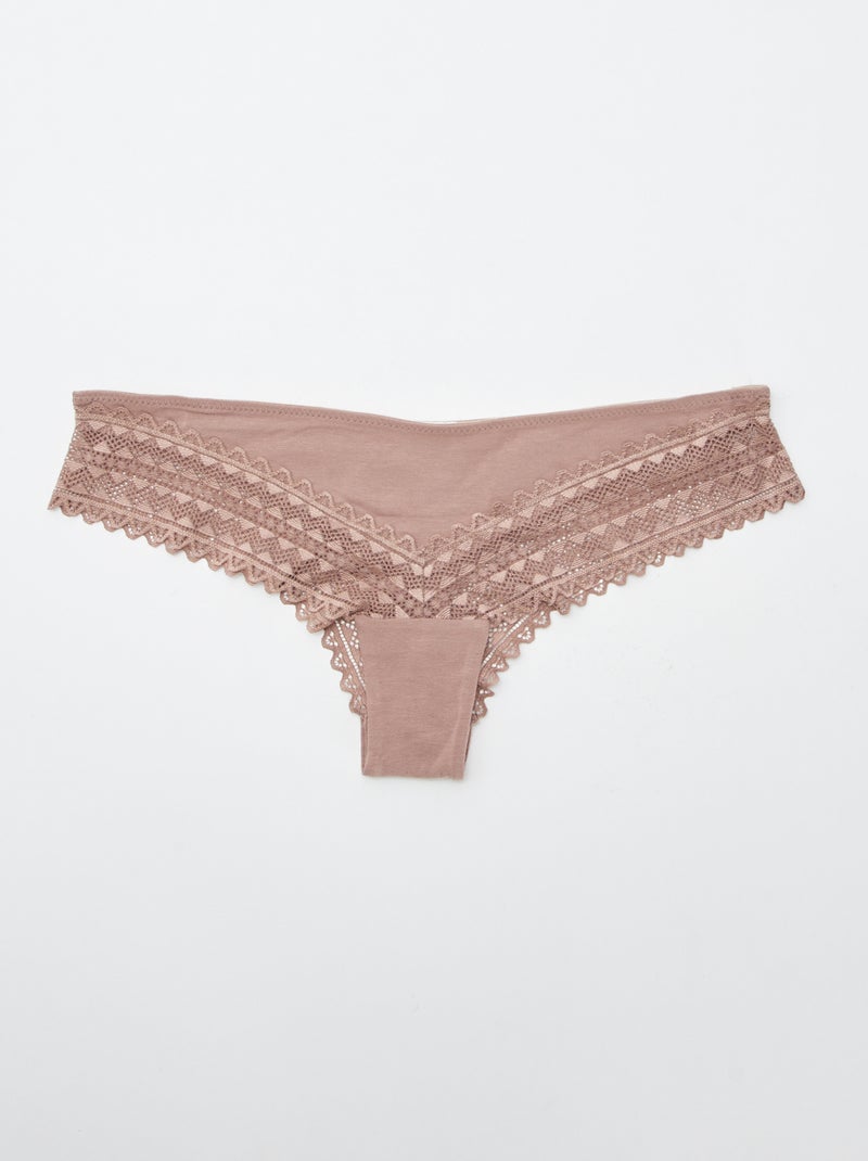 Pack de 3 tangas de algodão e renda ROSA - Kiabi