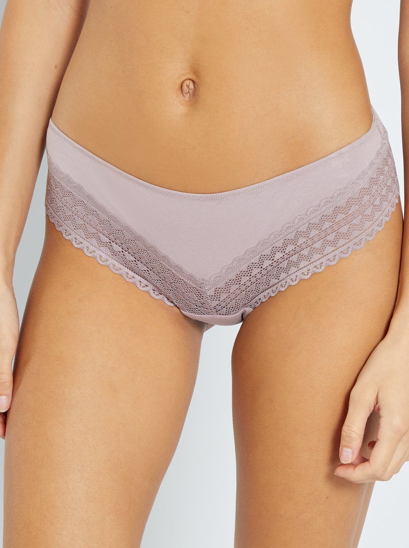 Pack de 3 tangas de algodão e renda ROSA - Kiabi