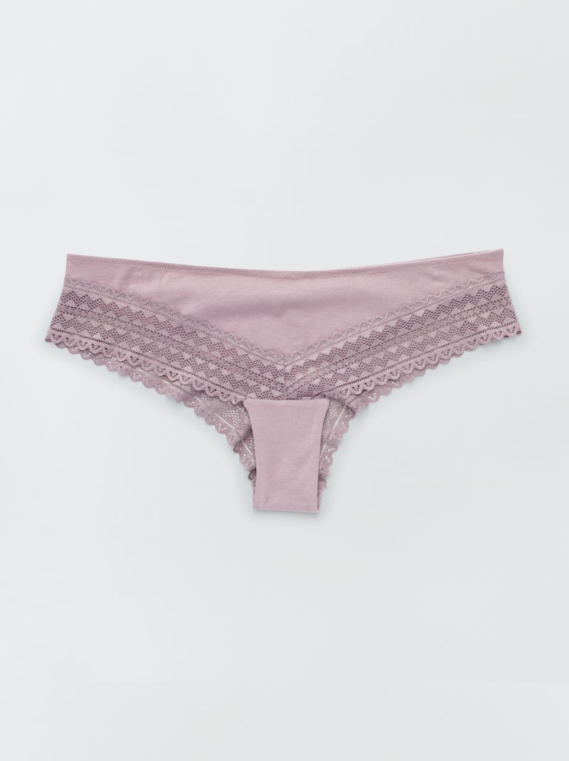 Pack de 3 tangas de algodão e renda ROSA - Kiabi