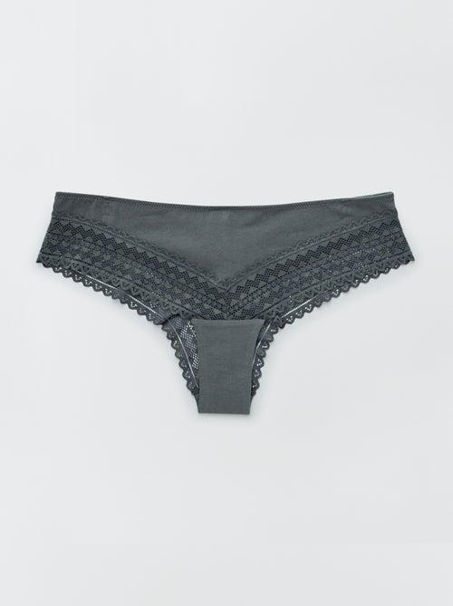 Pack de 3 tangas de algodão e renda - Kiabi