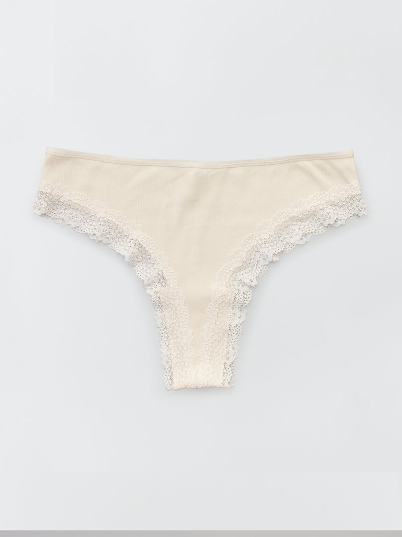 Pack de 3 tangas em malha canelada BEGE - Kiabi