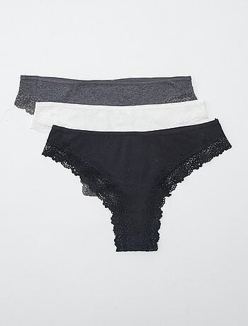 Lote de 3 tangas de malha nervurada