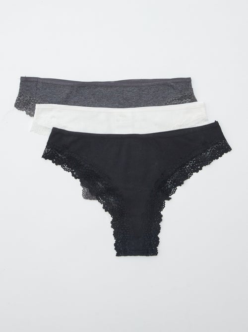 Pack de 3 tangas em malha canelada - Kiabi