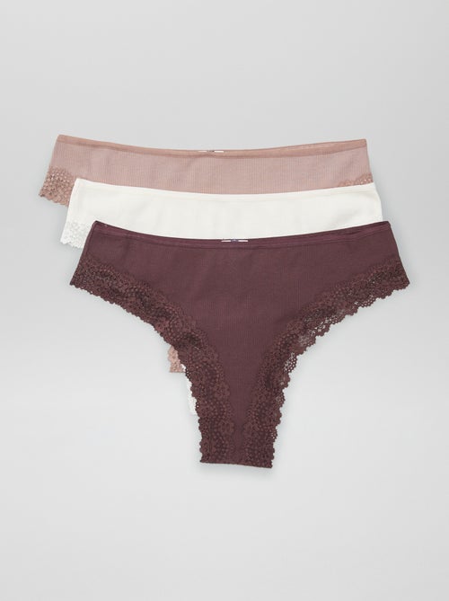 Pack de 3 tangas em malha canelada - Kiabi