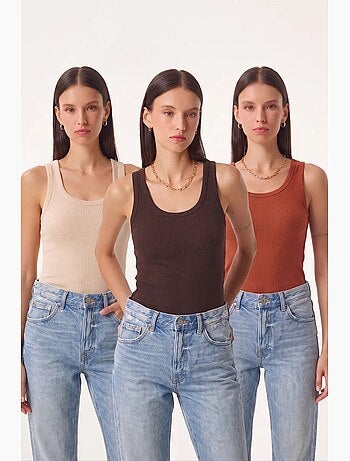 Pack de 3 tops tipo camisola de algodão canelado istanbul