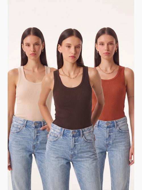 Pack de 3 tops tipo camisola de algodão canelado istanbul - Kiabi Pack de 3 tops tipo camisola de algodão canelado istanbul - Kiabi