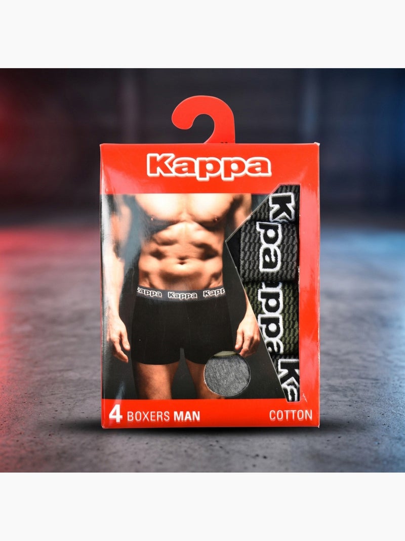 Pack de 4 Cuecas Boxer Homem KAPPA - Algodão, Caixa Presente Cinza-verde preto - Kiabi