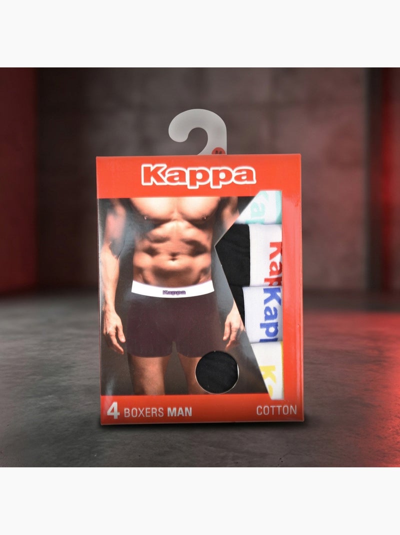 Pack de 4 Cuecas Boxer Homem KAPPA - Algodão, Caixa Presente Preto Preto Branco - Kiabi
