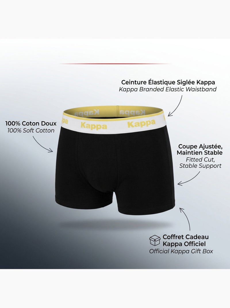 Pack de 4 Cuecas Boxer Homem KAPPA - Algodão, Caixa Presente Preto Preto Branco - Kiabi