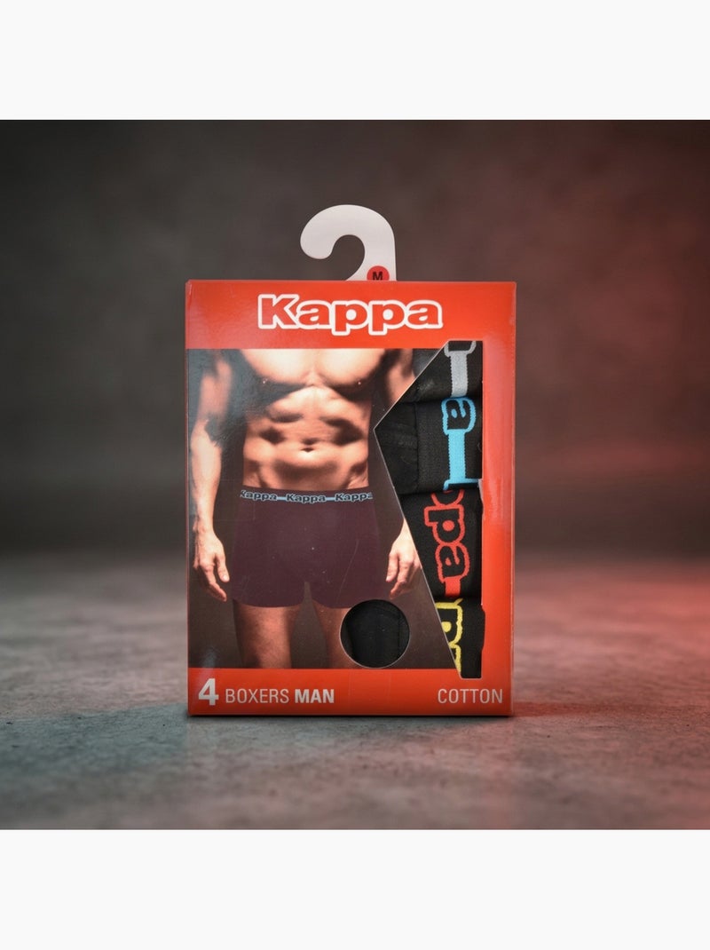 Pack de 4 Cuecas Boxer Homem KAPPA - Algodão, Caixa Presente Preto Preto Preto - Kiabi