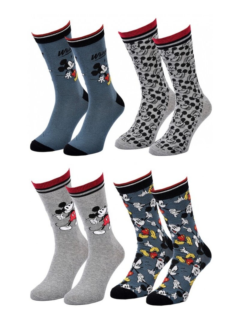Pack de 4 Meias Homem DISNEY MICKEY MOUSE Azul Azul Cinza - Kiabi