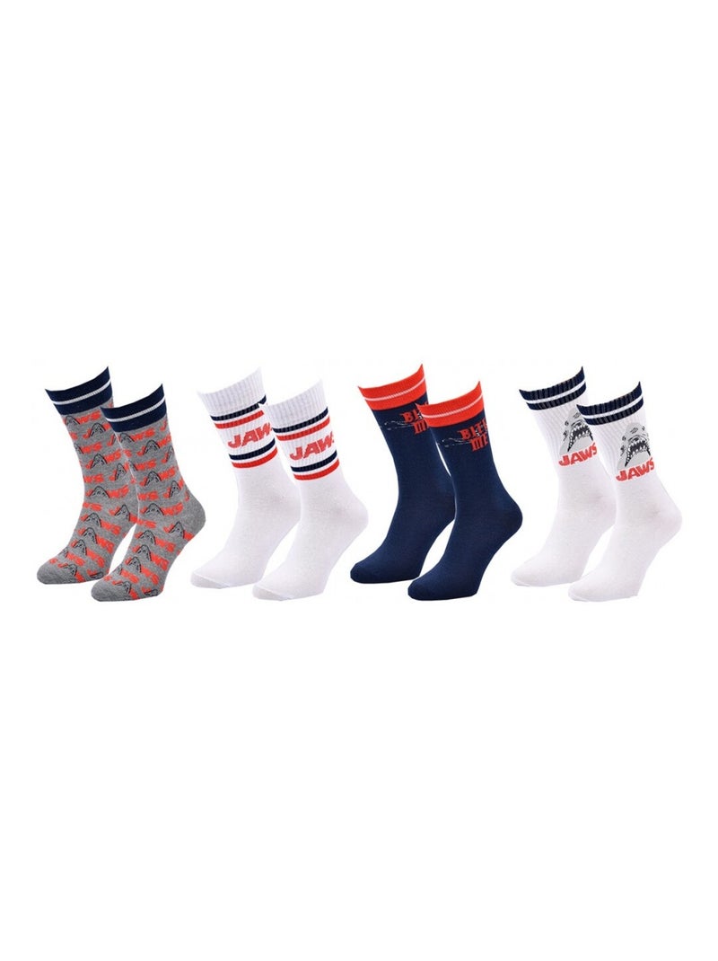 Pack de 4 Meias Homem JAWS Cinza azul-marinho branco - Kiabi