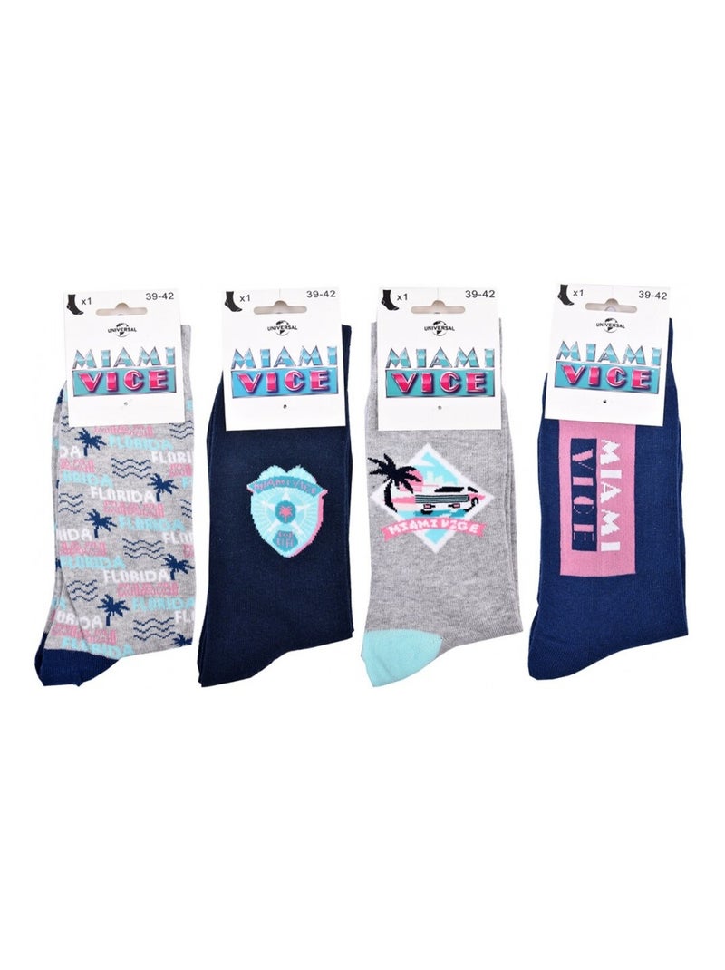 Pack de 4 Meias Homem MIAMI VICE Azul Azul-marinho Cinza - Kiabi