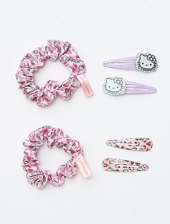 Pack de 4 molas de cabelo + 1 scrunchie 'Hello Kitty'