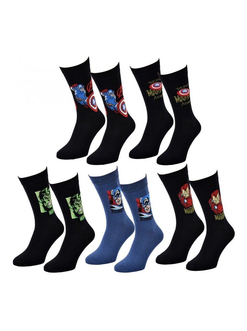 Pack de 5 Meias Homem MARVEL AVENGERS Preto Azul Preto - Kiabi