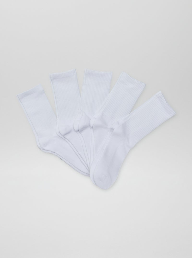 Pack de 5 pares de meias altas em malha BRANCO - Kiabi