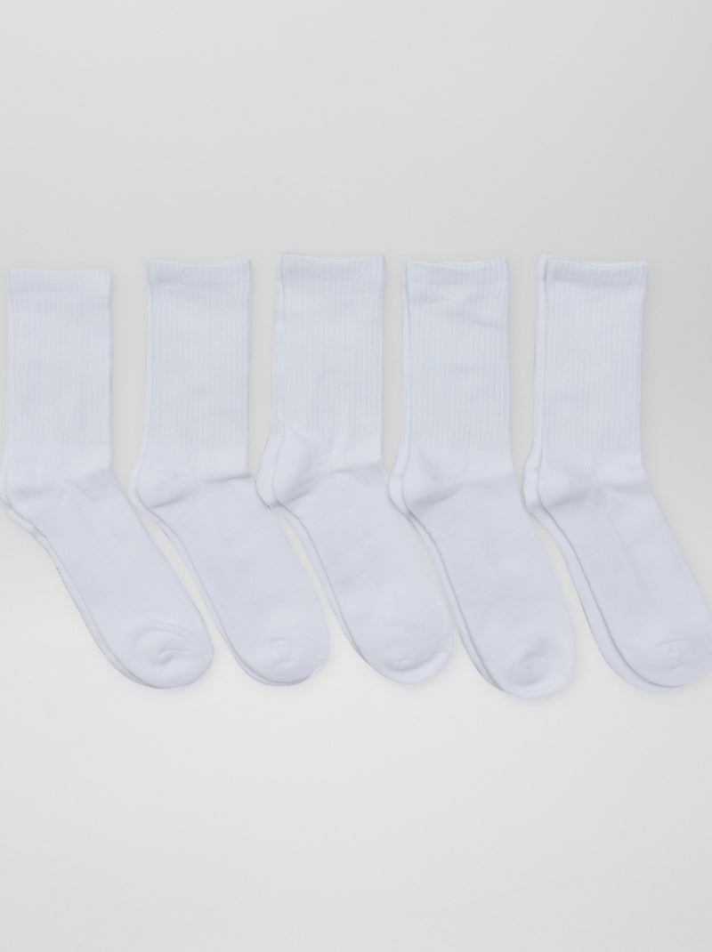 Pack de 5 pares de meias altas em malha BRANCO - Kiabi