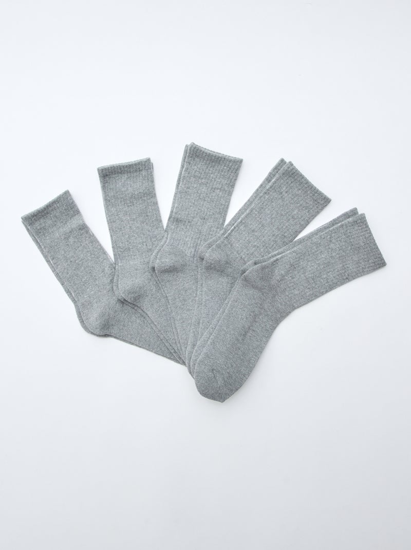 Pack de 5 pares de meias altas em malha Cinza - Kiabi