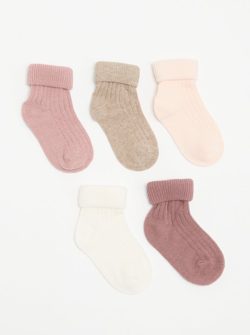 Pack de 5 pares de meias lisas Rosa - Kiabi