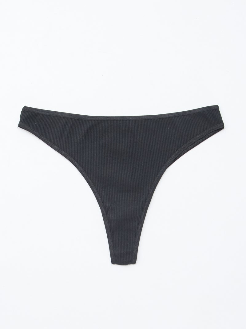 Pack de 5 tangas em malha canelada Preto - Kiabi