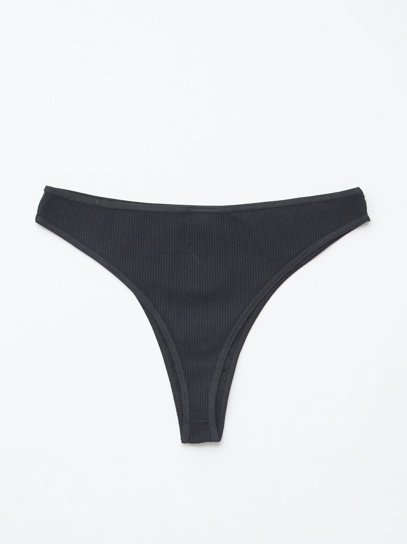 Pack de 5 tangas em malha canelada Preto - Kiabi