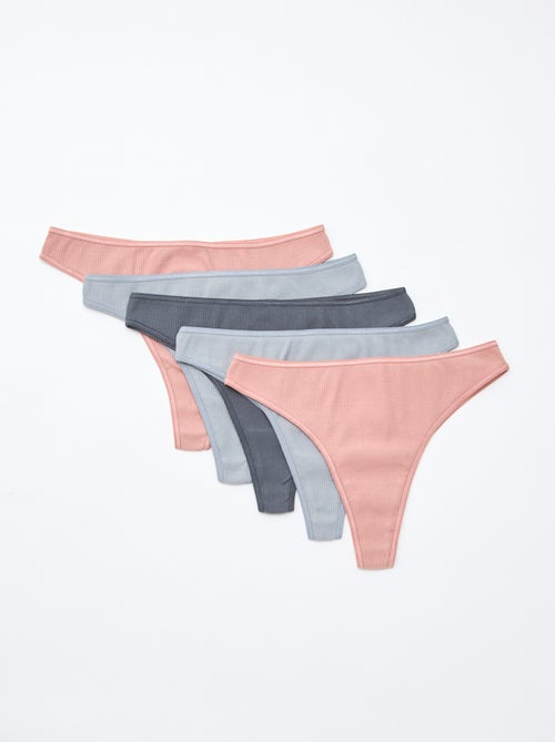 Pack de 5 tangas em malha canelada - Kiabi