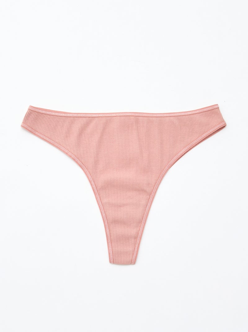 Pack de 5 tangas em malha canelada Rosa - Kiabi